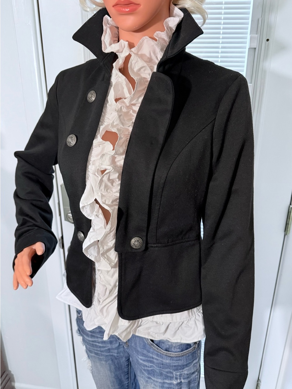 Vintage Havana Black Military-Style Fitted Blazer- Boutique